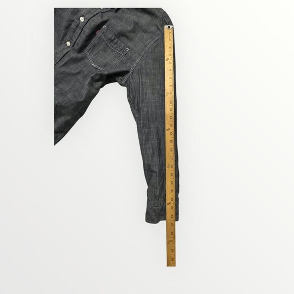 Levi’s Men’s Button Down Shirt XL Black Gray Chambray Long Sleeve Slim Fit Cotto - Picture 14 of 16